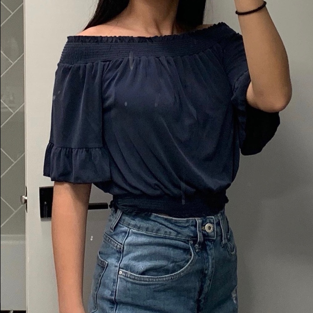 blue off the shoulder top!